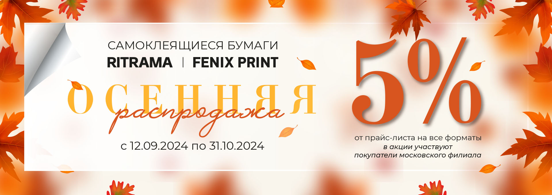 Акция на европейскую и китайскую самоклейку в листах брендов RITRAMA и Fenix Print